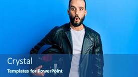  Presentation with motorcycle - Cool new presentation design with young-man-with-beard-holding backdrop and a ocean colored foreground