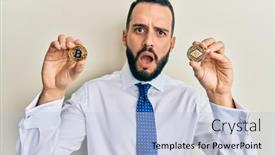  Presentation with virtual - Beautiful slide set featuring young-man-with-beard-holding backdrop and a light blue colored foreground