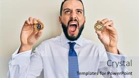  Presentation with beard - Amazing PPT theme having young-man-with-beard-holding backdrop and a light blue colored foreground