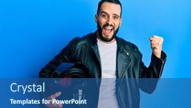  Presentation with beard - Audience pleasing slide deck consisting of young-man-with-beard-holding backdrop and a ocean colored foreground