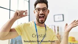  Presentation with virtual hand - Slide set featuring young-man-with-beard-holding background and a soft green colored foreground