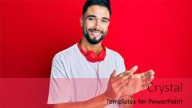  Presentation with music headphones - Audience pleasing presentation theme consisting of young-man-with-beard-listening backdrop and a red colored foreground