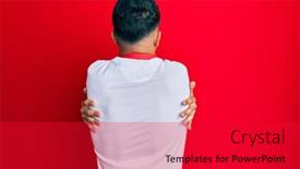  Presentation with love music - Beautiful PPT theme featuring young-man-with-beard-listening backdrop and a red colored foreground