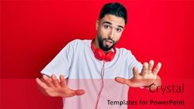  Presentation with panic - Amazing presentation design having young-man-with-beard-listening backdrop and a red colored foreground
