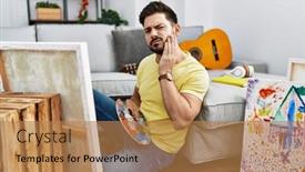  Presentation with canvas - Presentation theme featuring young-man-with-beard-painting and a  colored foreground