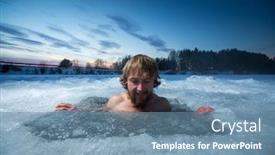  Presentation with winter - Beautiful PPT theme featuring hole one - young man with beard swims backdrop and a seafoam green colored foreground