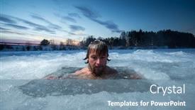  Presentation with beard - Cool new slide deck with young man with beard swims in the winter lake backdrop and a seafoam green colored foreground