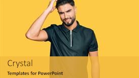  Presentation with sportswear - Cool new slide deck with young-man-with-beard-wearing backdrop and a yellow colored foreground