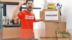  Presentation with volunteer - Slides with young-man-with-beard-wearing background and a coral colored foreground