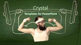  Presentation with lift - Amazing slide deck having young man with beard and glasses posing in front of green background imagining how he would lift weight with big muscles illustrated by white drawing concept backdrop and a tawny brown colored foreground