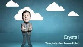  Presentation with thinking - Audience pleasing presentation design consisting of young man with big head backdrop and a ocean colored foreground