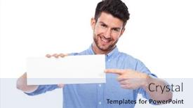  Presentation with poster - Cool new PPT theme with young-man-with-blank-poster backdrop and a light blue colored foreground
