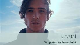  Presentation with long hair man - Presentation design featuring young-man-with-blown-brown background and a soft green colored foreground