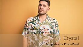  Presentation with blue floral - Slides featuring young-man-with-blue-eyes background and a coral colored foreground