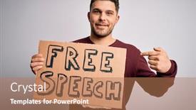  Presentation with free speech - Amazing presentation theme having young-man-with-blue-eyes backdrop and a coral colored foreground