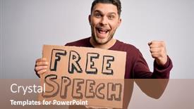  Presentation with free speech - Presentation theme consisting of young-man-with-blue-eyes background and a coral colored foreground