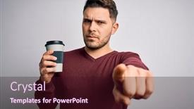  Presentation with plastic bottle - Presentation design enhanced with young-man-with-blue-eyes background and a wine colored foreground