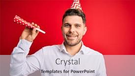  Presentation with trumpet - Presentation theme enhanced with young-man-with-blue-eyes background and a sky blue colored foreground