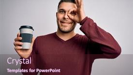  Presentation with plastic bottle - PPT theme with young-man-with-blue-eyes background and a wine colored foreground