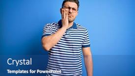  Presentation with blue eyes - Audience pleasing slide deck consisting of young-man-with-blue-eyes backdrop and a ocean colored foreground