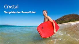  Presentation with beach - PPT theme having young man with boogie board background and a teal colored foreground