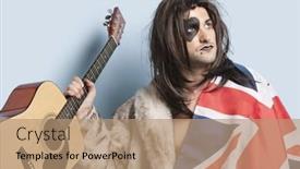  Presentation with light blue - Slide deck having young man with british flag holding guitar against light blue background background and a coral colored foreground