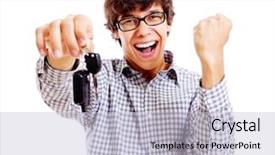  Presentation with sleepy yawning man driving car - Colorful presentation theme enhanced with young man with car key backdrop and a lemonade colored foreground
