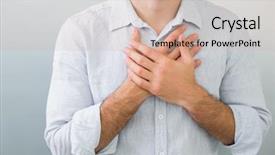  Presentation with chest pain - Audience pleasing PPT theme consisting of young man with chest pain backdrop and a soft green colored foreground
