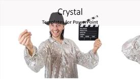  Presentation with clapper - Presentation design enhanced with young man with clapper-board background and a light gray colored foreground