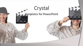  Presentation with clapper - Audience pleasing presentation consisting of young man with clapper-board backdrop and a white colored foreground