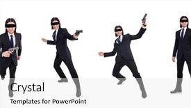  Presentation with gun - Audience pleasing PPT theme consisting of young man with covered eyes backdrop and a light gray colored foreground