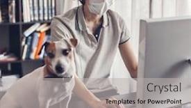  Presentation with distance learning - Amazing presentation design having young-man-with-dog backdrop and a light gray colored foreground