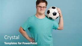  Presentation with football blue - Cool new theme with young-man-with-down-syndrome backdrop and a teal colored foreground