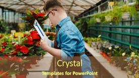  Presentation with writing notes - Presentation theme featuring young-man-with-down-syndrome background and a tawny brown colored foreground