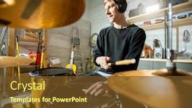  Presentation with recording studio - Amazing presentation theme having young-man-with-drumsticks-sitting backdrop and a tawny brown colored foreground