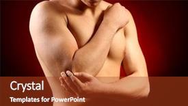  Presentation with pain - Colorful slide set enhanced with young man with elbow pain backdrop and a tawny brown colored foreground