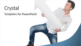  Presentation with success arrow 24 - Slide deck having young man with empty arrow background and a white colored foreground