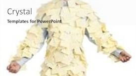  Presentation with sticky notes - Amazing slide deck having young man with eyes painted on stickers covered with yellow sticky notes backdrop and a white colored foreground