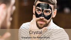  Presentation with face mask - PPT layouts consisting of young man with facial mask background and a coral colored foreground