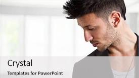  Presentation with fashion - Slide set with hair style - young man with fashion hairstyle background and a light gray colored foreground