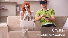  Presentation with virtual reality - Presentation featuring young-man-with-female-skeleton background and a coral colored foreground