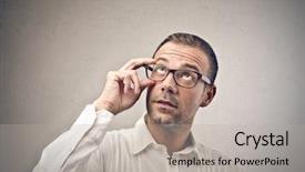  Presentation with glasses - Presentation featuring young man with glasses looking background and a light gray colored foreground