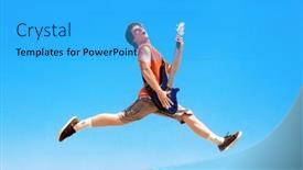  Presentation with sky blue - Presentation theme having young-man-with-guitar-jumping background and a cyan colored foreground
