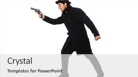  Presentation with charging gun man hands charging - Audience pleasing PPT theme consisting of young man with gun isolated backdrop and a light gray colored foreground