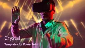  Presentation with luminous - Colorful PPT theme enhanced with young-man-with-headphones-around backdrop and a tawny brown colored foreground