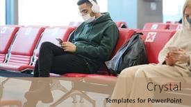  Presentation with scrolling - Amazing slide set having young-man-with-headphones-listening backdrop and a coral colored foreground