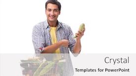  Presentation with grocery - PPT layouts enhanced with young-man-with-his-grocery background and a white colored foreground