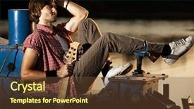  Presentation with music man in suit guitar - Cool new presentation with young man with his guitar backdrop and a tawny brown colored foreground