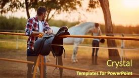  Presentation with ranch - PPT layouts enhanced with man with horse at ranch background and a tawny brown colored foreground