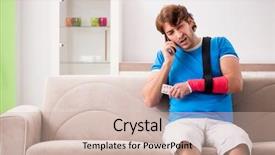  Presentation with industrial robot arm - Presentation theme enhanced with young man with injured arm background and a soft green colored foreground